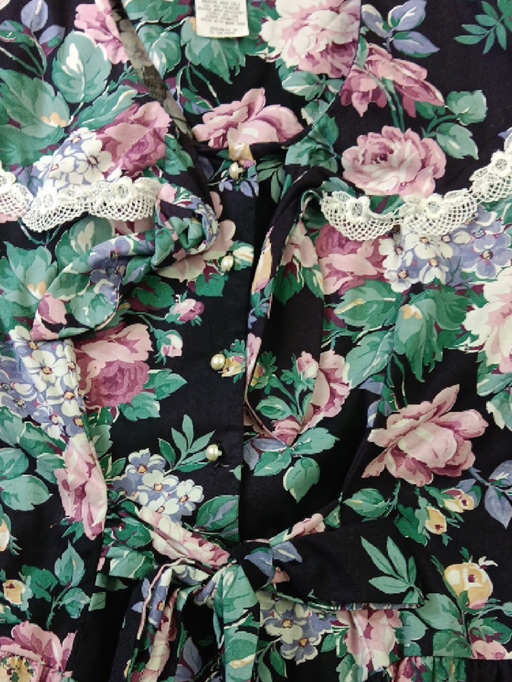 Black Floral Midi Dress with Pink Roses - Picture 4 of 4